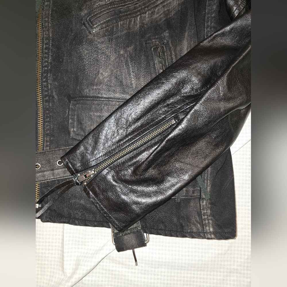 PRPS Distressed Black Denim + Leather Jacket - Picture 6 of 7